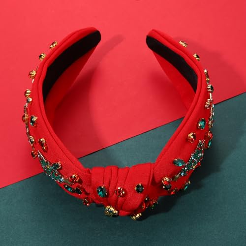 NVENF Women's Jeweled Plaid Christmas Headband with Crystals and Pearls - Holiday Gift (Christmas Tree 7)