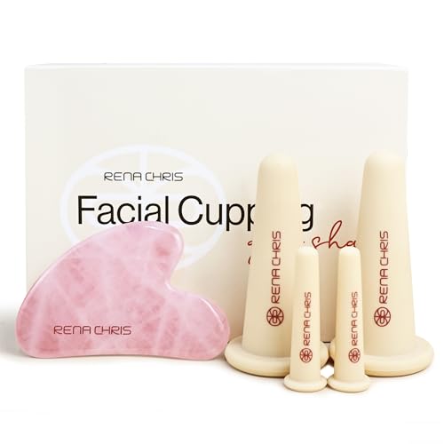 Rena Chris Facial Cupping Set & Gua Sha Facial Tool - Silicone Cupping Set & Rose Quartz Gua Sha Stone - Face Cupping Therapy Sets for Natural Skin Care, Puffiness, Lip Plumping (Pink)