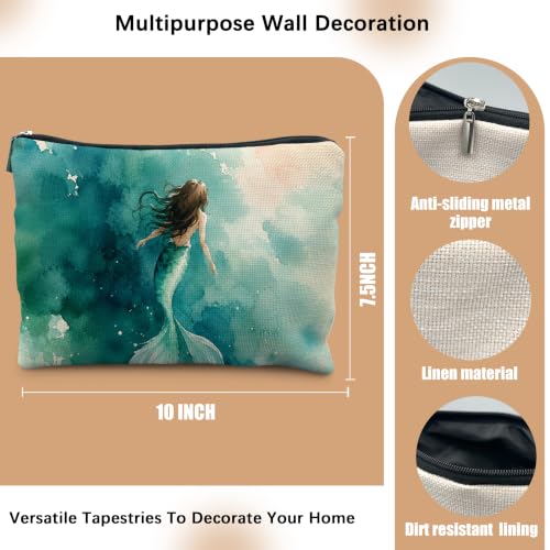 Ocean Beach Teal Mermaid Cosmetic Makeup Bag for Women - Portable & Stylish