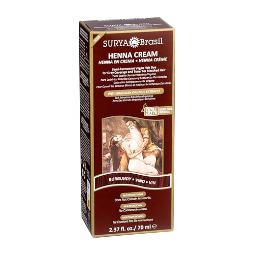 Surya Brasil Henna Hair Color Cream - Burgundy, Vegan & Cruelty-Free, 2.37 oz