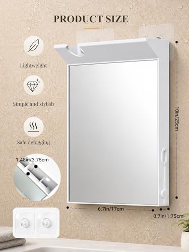 Large Anti-Fog Shower Mirror for Shaving - White Bathroom Mirror