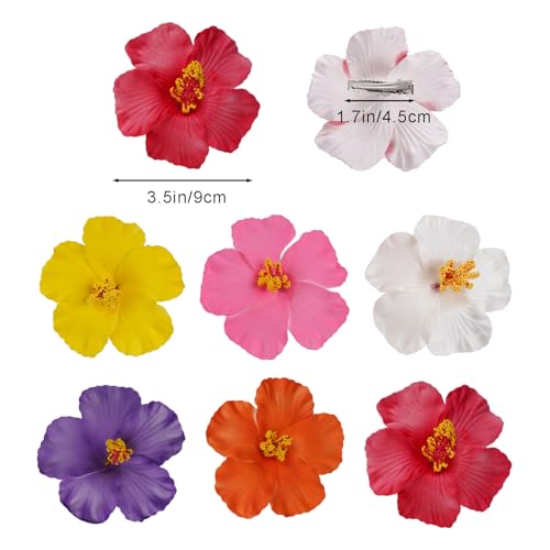 Hawaiian Flower Hair Clips - 6 Pcs Plumeria & Hibiscus 3.5"