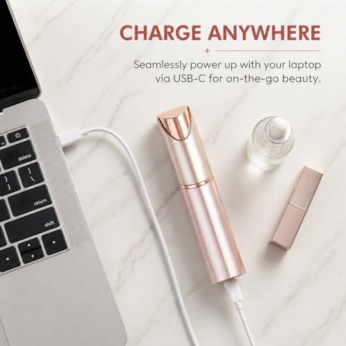 2-in-1 Facial Hair Remover for Women Rechargeable Eyebrow & Nose Trimmer | Portable facial shaver for eyebrows, nose, lip and chin with USB rechargeable convenience for easy touch-ups.