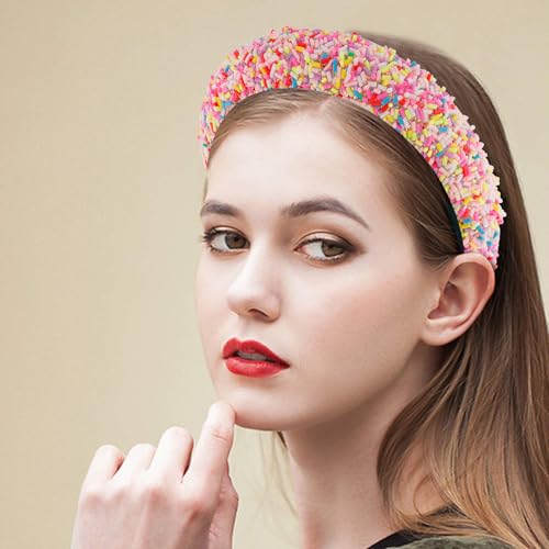 KICOSY Color 2 Candy Sparkly Wide Padded Headbands for Girls & Women - Non-Slip Hair Accessories