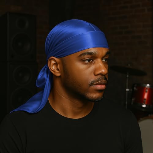 DURALA 3PCS Satin Durags with Double Sided Brush for Men Waves - Blue, White, Black