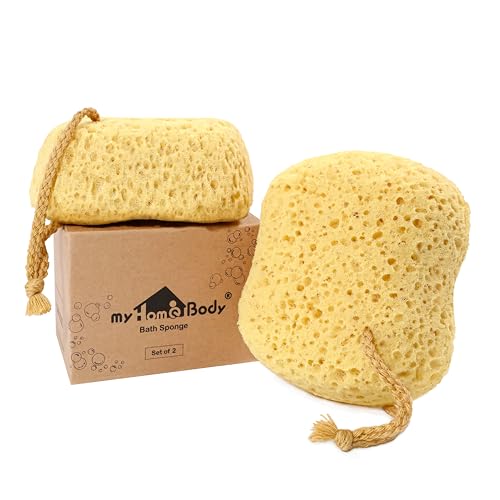 myHomeBody Bath Sponge, Foam Loofah, Body Scrubber for Bathing, Exfoliating Shower Pouf for Shower ? Large Size, Lots of Lather, Curvy, 2 Pack