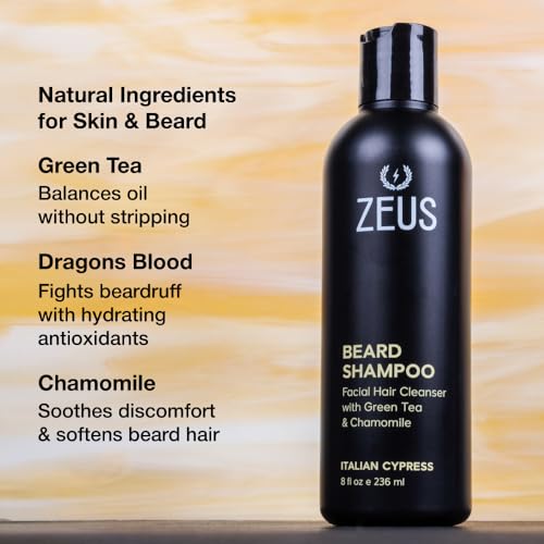 ZEUS Beard Shampoo for Men - Verbena Lime, 8 Fl Oz | Natural Oils for Soft, Healthy Beard