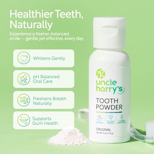 Uncle Harry's Remineralizing Tooth Powder 4 oz - Natural Enamel Support & Whitening - Sensitive Teeth Friendly