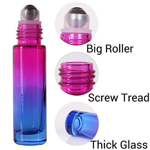 inice 24 Pack Gradient Color 10ml Essential Oil Roller Bottles with Metal Caps