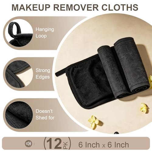 Puomue 12-Pack Microfiber Makeup Remover Cloths - Soft & Reusable