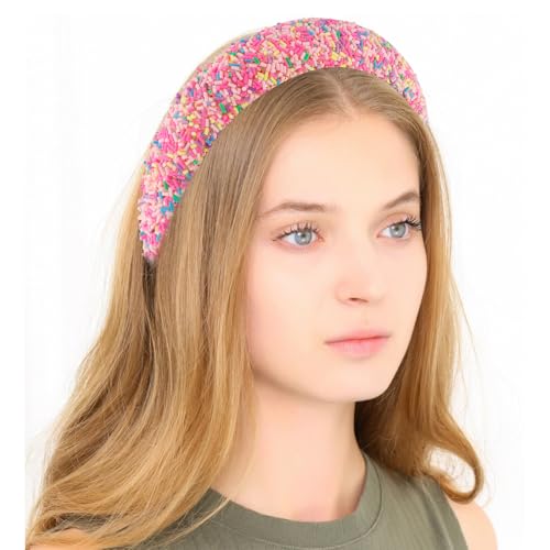KICOSY Color 2 Candy Sparkly Wide Padded Headbands for Girls & Women - Non-Slip Hair Accessories