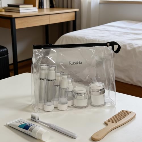 Rusikia 13-Piece Airless Travel Container Set, Leak-Proof TSA Approved Bottles