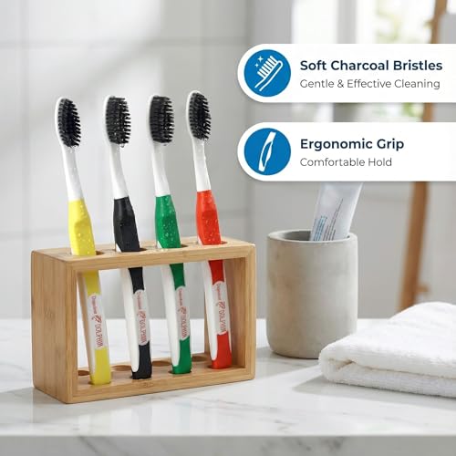 DUJINDENT Dolphin Charcoal Toothbrush - Extra Soft, 4 Pack (Red)