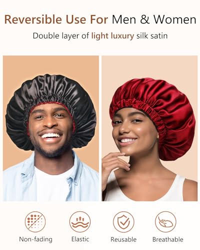 mikimini Reversible Satin Bonnet, Adjustable Large Sleep Cap for Hair