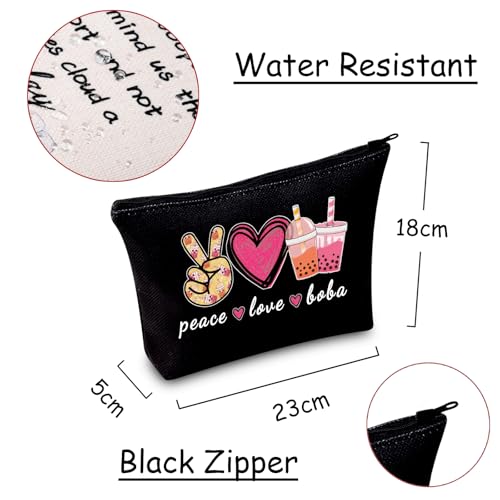Peace Love Boba Canvas Cosmetic Bag - Cute Bubble Tea Makeup Pouch