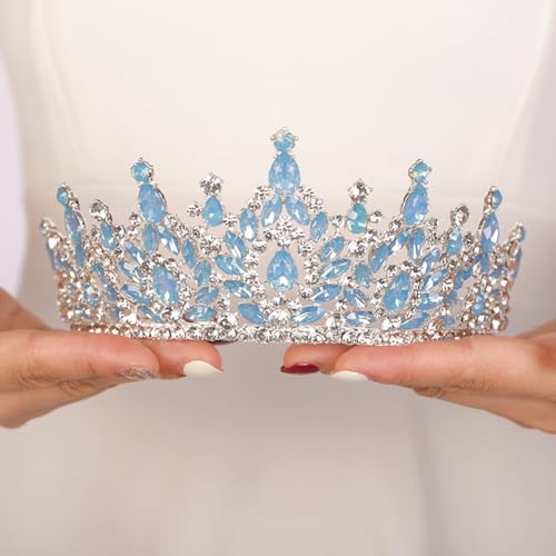 JWICOS Blue Crystal Princess Tiara Headband for Wedding Prom Bridal Party