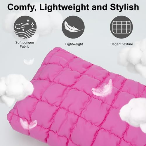 DOB SECHS Large Puffer Makeup Bag, Quilted Checkered Toiletry Travel Pouch