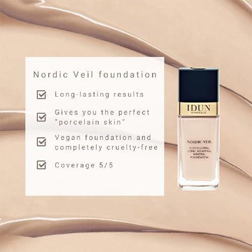 IDUN Minerals Nordic Veil Foundation Warm Medium 0.88 oz - Full Coverage, Long Lasting, Sensitive Skin Safe