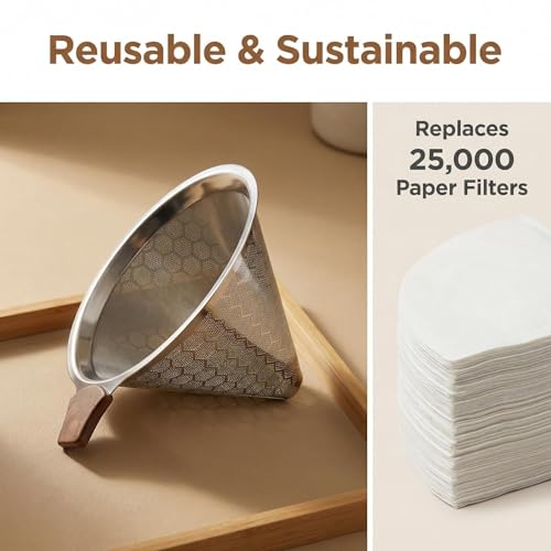 GeeAnkok Reusable Pour Over Coffee Filter - Stainless Steel, Eco-Friendly, Fits Chemex & Hario V60
