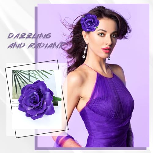 Purple Flower Hair Clips 10cm Alligator Barrettes for Women & Girls - Wedding Party Prom Accessories (Pack of 9)