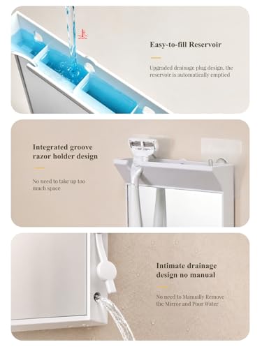 Large Anti-Fog Shower Mirror for Shaving - White Bathroom Mirror
