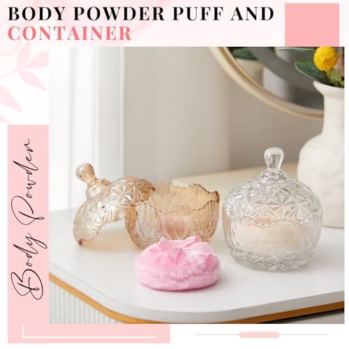 Tioncy 4 Pcs Large Body Powder Puff & Container Set - Diamond, Amber & Clear