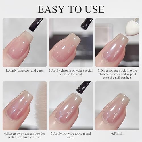 Fokostar White Chrome Nail Powder Set - 2 Jars 1g with Applicators