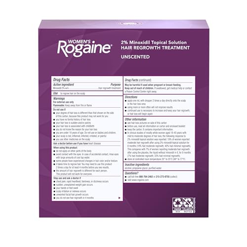 Women's Rogaine 2% Minoxidil Topical Solution for Hair Thinning and Loss, Topical Treatment for Women's Hair Regrowth, 3-Month Supply, Unscented