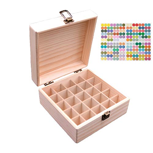 Pure Vie 25-Slot Wooden Essential Oil Storage Box with Container Cap Labels - Elegant Travel Organizer