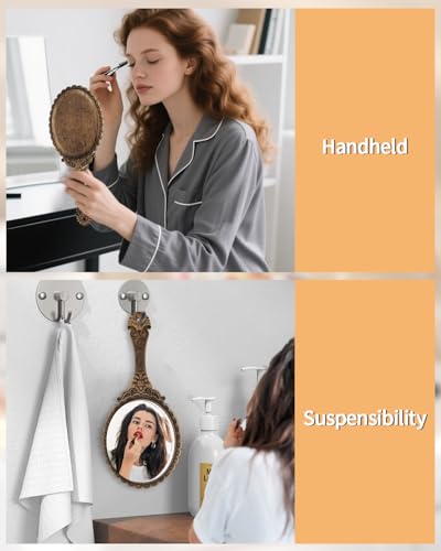Vintage Handheld Makeup Mirror with Durable Handle - XPXKJ