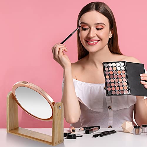 YEAKE Double Sided 10X Magnifying Makeup Mirror - Rose Gold Round, 360° Rotation