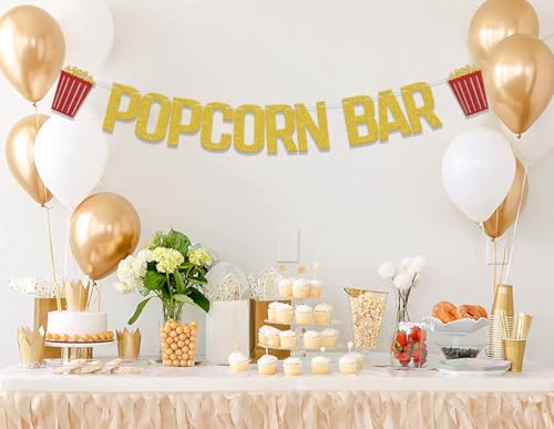 Gold Glitter Popcorn Bar Banner for Birthday & Wedding Parties