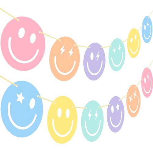 Pastel Smile Face Party Banner Decorations - 2 Pcs Macaron Theme