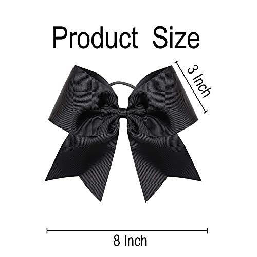 Caenagrion Large Black Cheer Hair Bows with Ponytail Holders - 8 Inch, 18 Pack