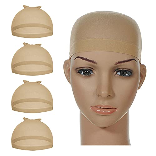 Ykimok 4 Pack Stretchy Nylon Wig Caps for Women, Natural Skin Tone Hair Cover