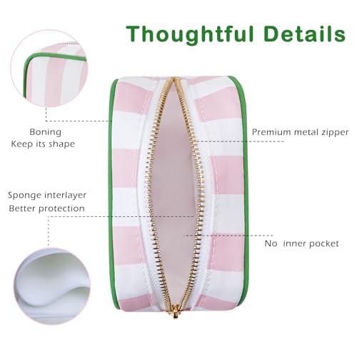Small Striped Makeup Bag for Purse - Rose Pink Stripes