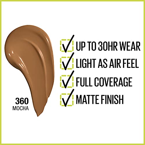 Maybelline Super Stay Full Coverage Liquid Foundation, Mocha 1 Fl Oz - 30HR Wear, Matte Finish