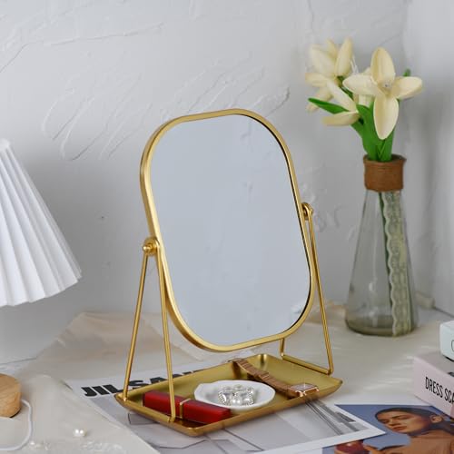 Tstarer Gold 360° Rotating Makeup Mirror with Storage