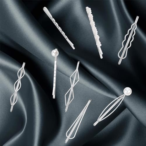 Silver Geometric Hair Pins Set - 16 Dainty Hair Barrettes for Women & Girls