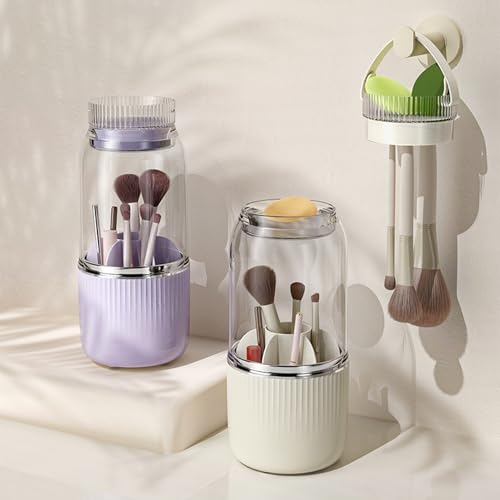 Purple 360° Rotating Makeup Brush Organizer with Drying & Cleaning Function - Iilnlaty