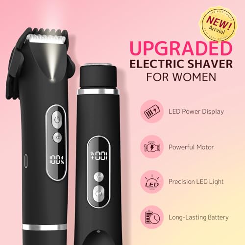 Bikini Trimmer for Women,Smooth Electric Razor for Sensitive Skin, IPX7 Waterproof Wet & Dry Cordless Body Shaver & Grooming Set for Bikini Area, Pubic Hair, Face, Underarms & Legs (Black
