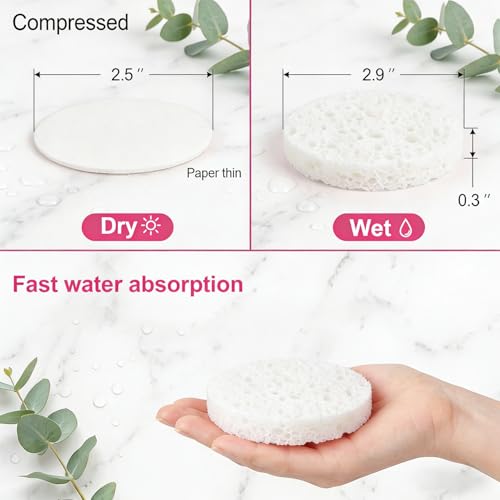 180 Pack Reusable Natural Cellulose Facial Sponges for Cleansing & Exfoliating - White, Travel Size