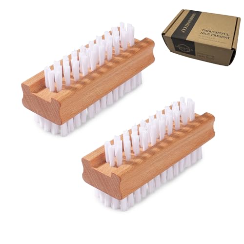 SAMEBUTECO Dual-Sided Wooden Nail Brush Set - 2 Pack
