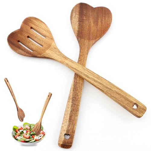 Heart Shaped Wooden Spoon Set - 2pcs Acacia Cooking Utensils