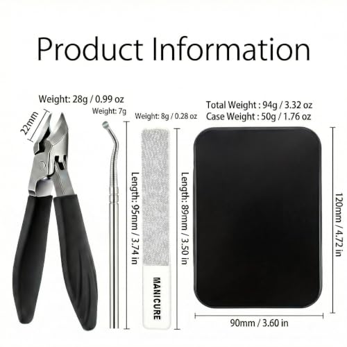Josabirez Nail Clippers Set for Thick Toenails - 30° Slanted Clipper with Wide Jaw