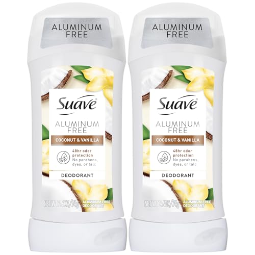 Suave Aluminum-Free Deodorant for Women, Coconut & Vanilla, 2-Pack, 2.6 oz