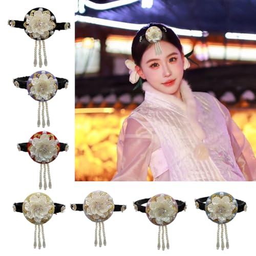 Korean Flower Pearl Hair Hoop Headband for Stage & Cultural Events