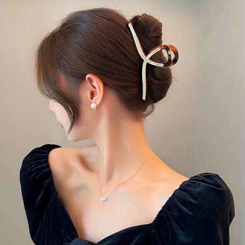 Pattern J Rhinestone Hair Claw Clips - Large Acrylic Jaw Clip for Women