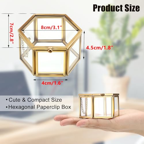 BTSKY Golden Glass Paper Clip Holder - Elegant Hexagon Desk Organizer