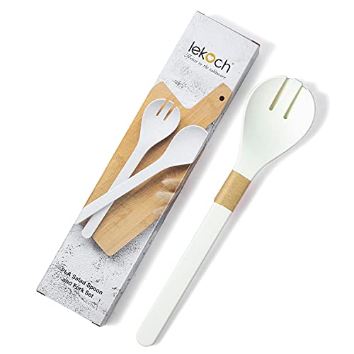 Lekoch Plant-Based Salad Serving Set - Reusable Fork & Spoon, Microwave & Dishwasher Safe